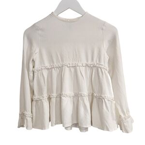 Mayoral Girls' Sz 9 Tiered Ruffle Tunic Blouse Top White Long Sleeve Button Back